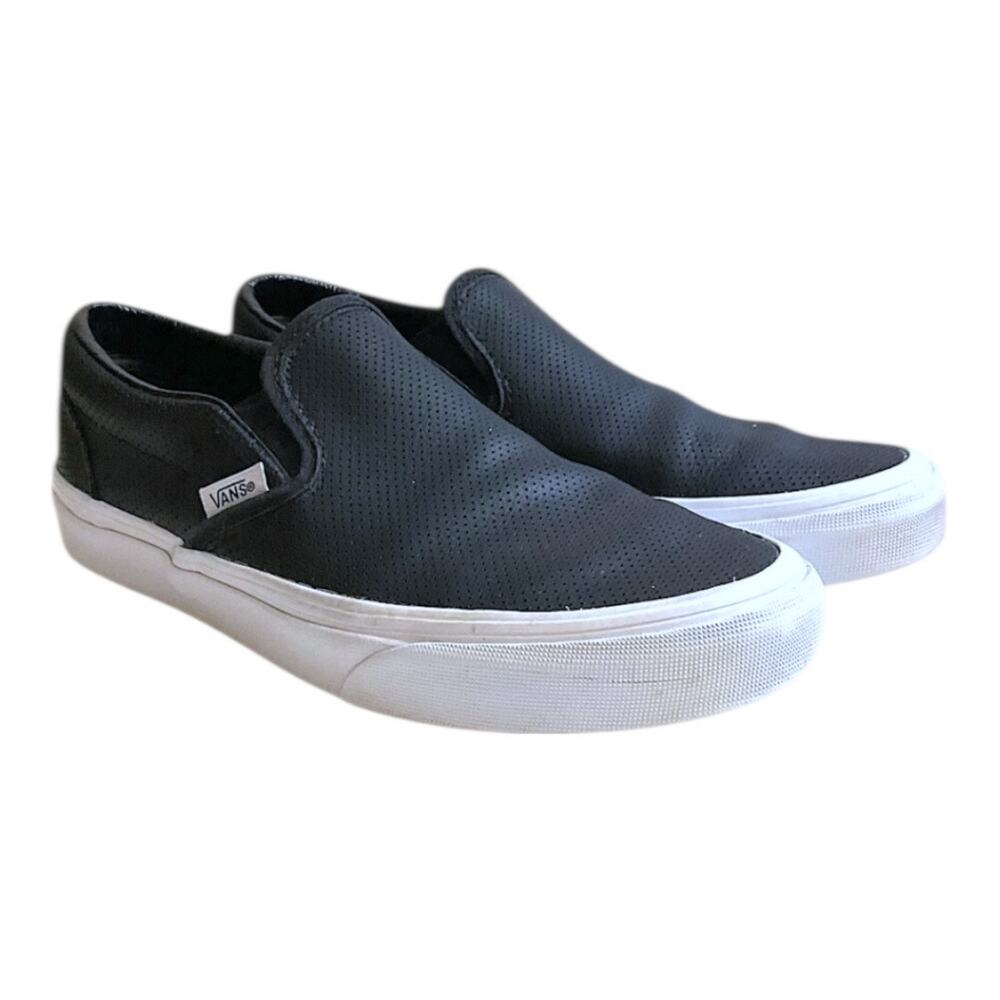 Vans Sneakers Men 5.5/Women 7 Black Off The Wall Perforated Leather Travel Shoes - Picture 11 of 13